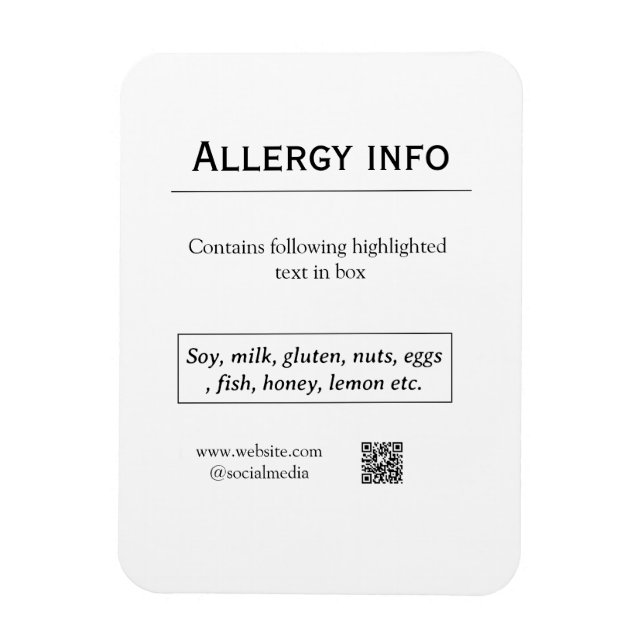 Íman alerta de alergia alimentar adicionar nome texto i (Vertical)