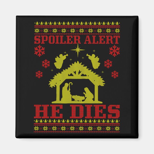 Íman Alerta-spoiler Ele Suéter Feio de Natal Natividade (Frente)