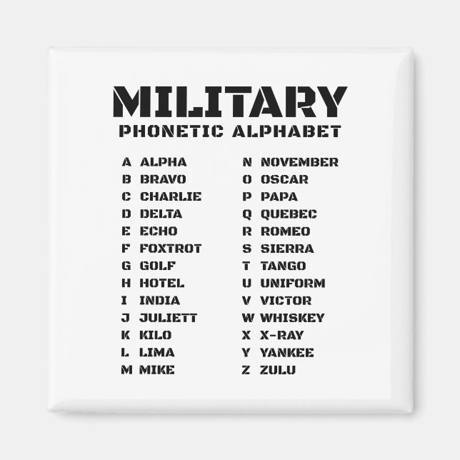 Íman Alfabeto Fonético para o Militar (Frente)