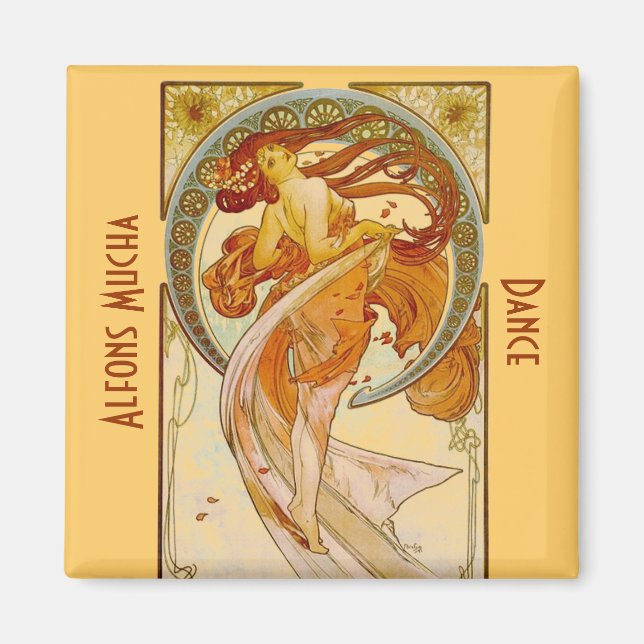 Íman Alfons Mucha Dance Vintage Impressão Magnet (Frente)