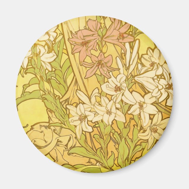 Íman Alfonse Mucha Art Nouveau Lily Flores (Frente)