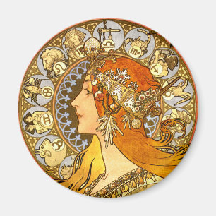 Íman Alfonse Mucha Zodiac Art Nouveau Mulher