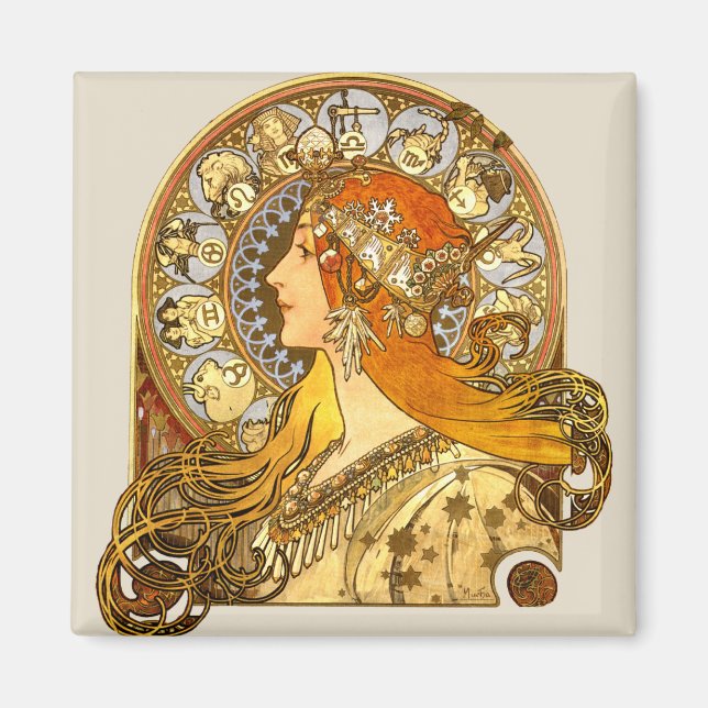 Íman Alfonse Mucha Zodiac Art Nouveau Mulher (Frente)