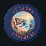 Íman Algarve Portugal Circular Retroalterado<br><div class="desc">Design de arte vetorial do Algarve. O Algarve,  a região mais meridional de Portugal,  é conhecido pelas suas praias atlânticas e pelas suas zonas de golfe.</div>
