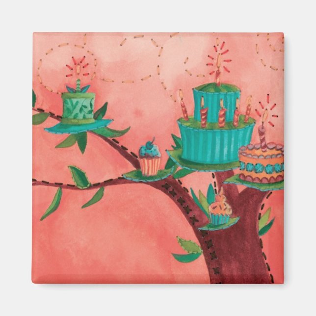 Íman Algo para cultivar o Magnet "Birthday Tree Cakes" (Frente)