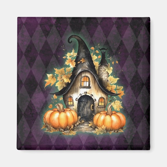 Íman Algodão De Queda Gótica De Halloween Roxo Argyle (Frente)