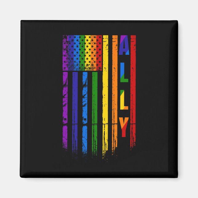 Íman Aliado Lgbt Lgbtq Arco-íris Orgulho Bandeira Ameri (Frente)