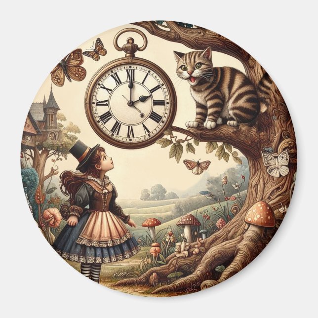 Íman Alice & Cheshire Cat: Whimsical Wonderland Fantasy (Frente)