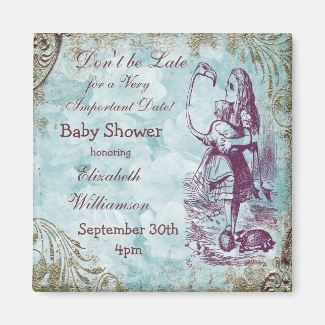 Íman Alice & Flamingo Salvem O Chá de fraldas De Data (Frente)