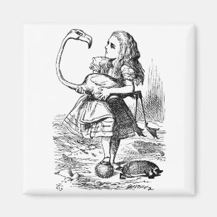 Íman Alice tentando jogar croquete com um flamingo