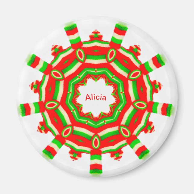 Íman ALICIA ~ Roda de Natal Personalizada— Fractal ~ (Frente)