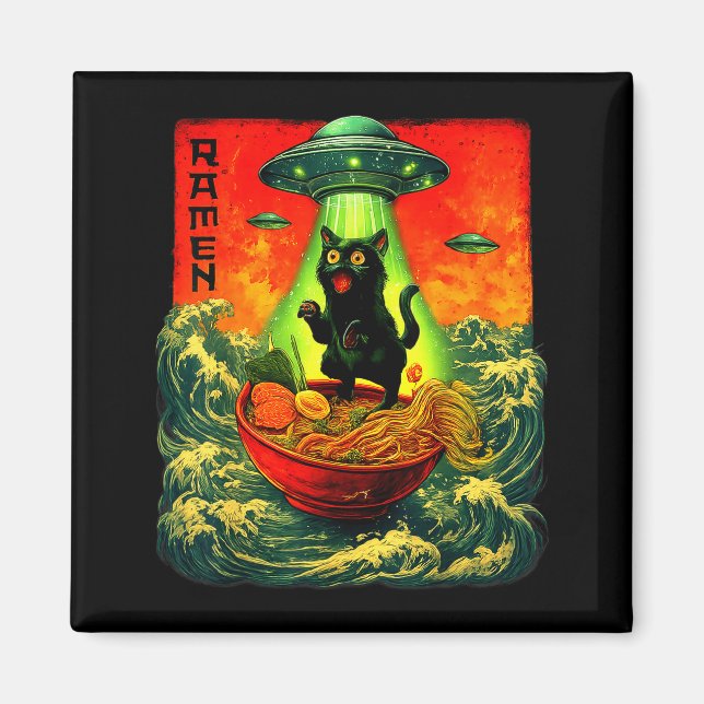 Íman Alien Ramen Cat Ufo Japanese Retro Art Gifts Men W (Frente)