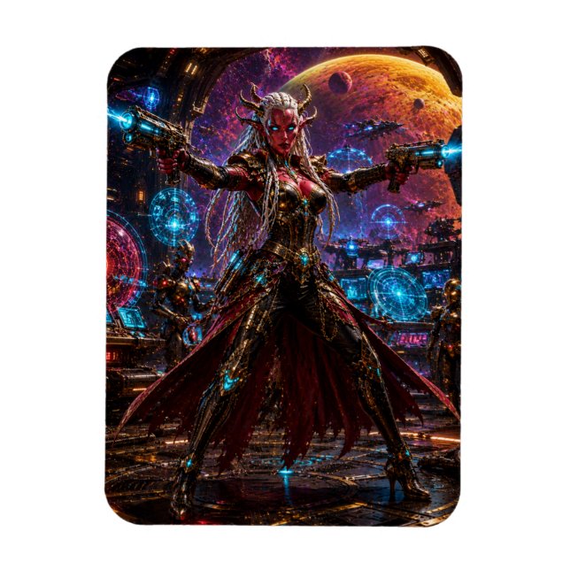 Íman Alien Space Pirate Queen — Twin Blasters (Vertical)