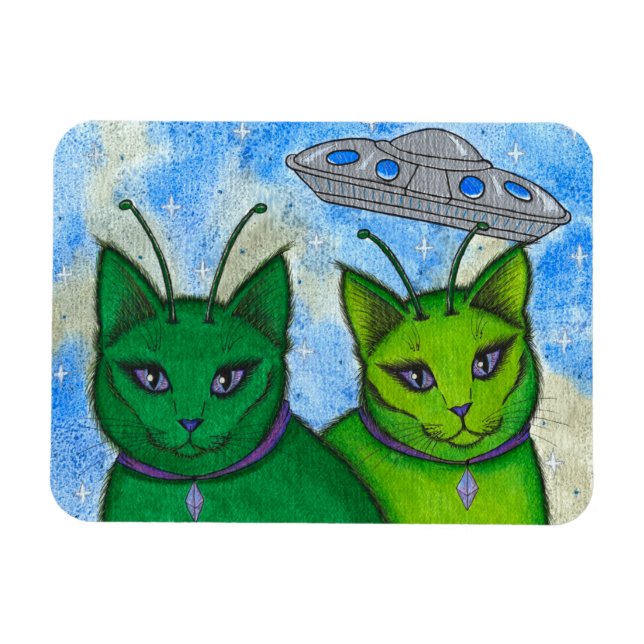 Íman Alienígena Cats OFO Space Fantasy Cat Art Magnet (Horizontal)