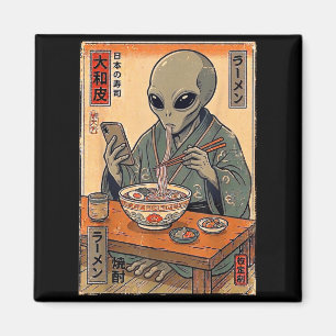 Íman Alienígena engraçado comendo ramen retrô japonês h