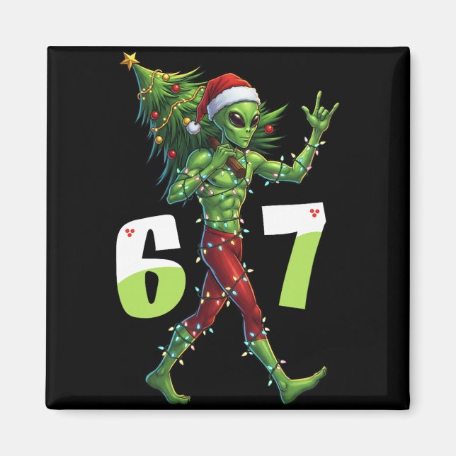 Íman Alienígena engraçado de Natal Seis Sete Meme 67 Ch (Frente)