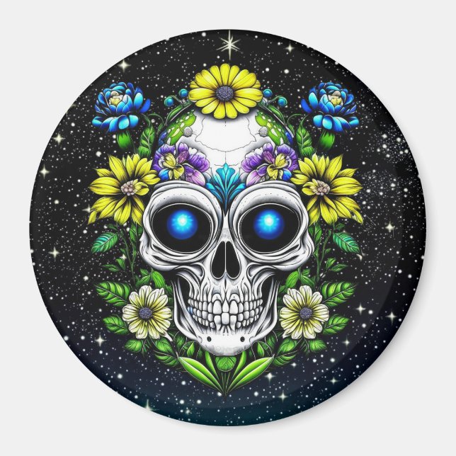 Íman Alienígena Extraterrestre com Olhos Azuis e Flores (Frente)