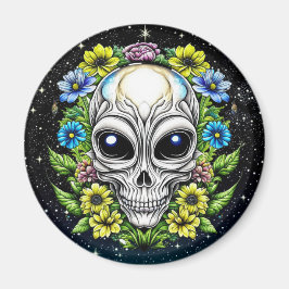 Íman Alienígena extraterrestre com olhos azuis e flores