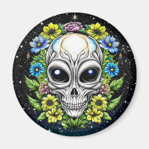 Íman Alienígena extraterrestre com olhos azuis e flores