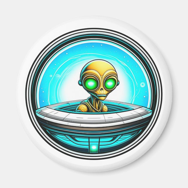 Íman Alienígena Extraterrestre Voando um OVNI (Frente)
