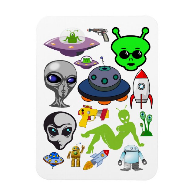 Íman Aliens de Espaço de Cartoon Folha de Colagem de Ar (Vertical)