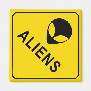 Íman Aliens imã de geladeira de Sinal de Aviso Amarelo