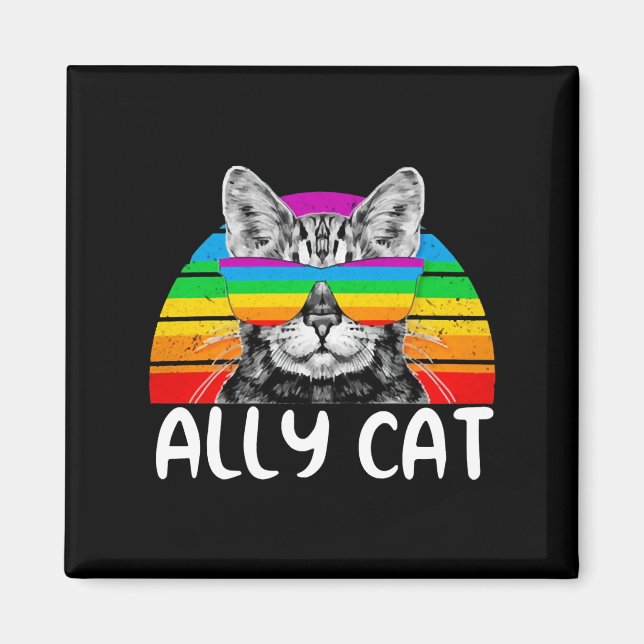 Íman Ally Cat Rainbow Óculos suntuosos LGBT Orgulho gay (Frente)