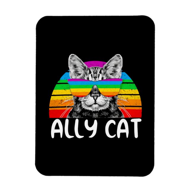 Íman Ally Cat Rainbow Óculos suntuosos LGBT Orgulho gay (Vertical)