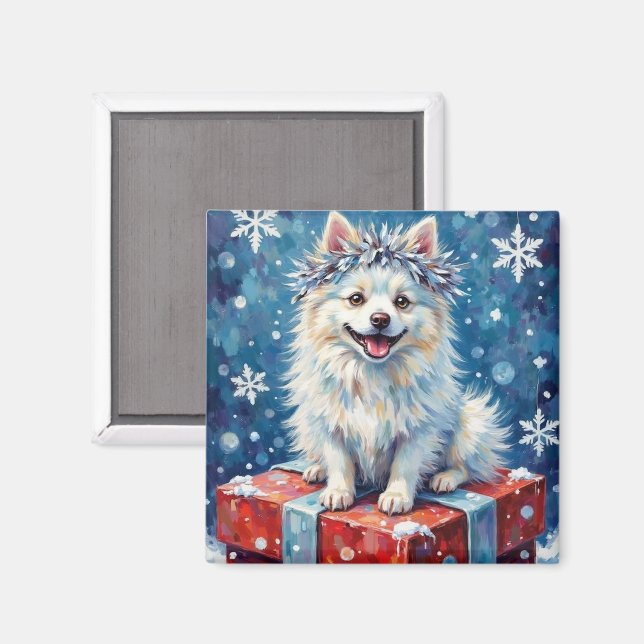Íman Almofada de Presente Festivo com Cachorro Esquimó  (Front/Back)