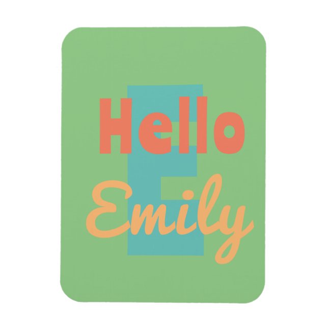 Íman alô nome pessoal mint verde pêssego cor laranja (Vertical)