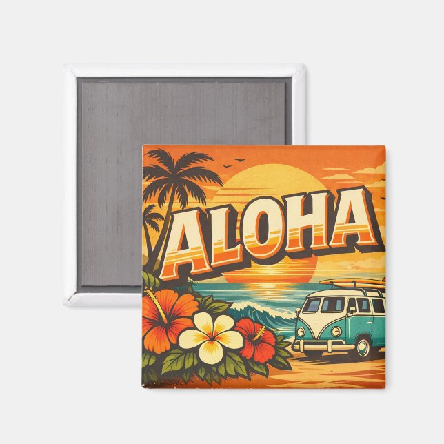 Íman Aloha Tropical Beach Sunset Scene (Front/Back)