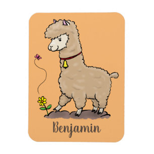 Íman Alpaca feliz e giro com cartoon de borboleta