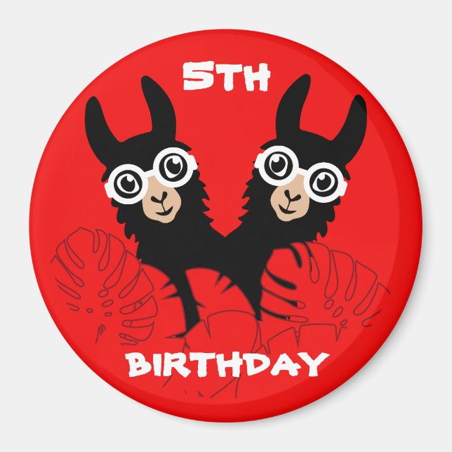 Íman Alpaca llama Twins Aniversário (Frente)