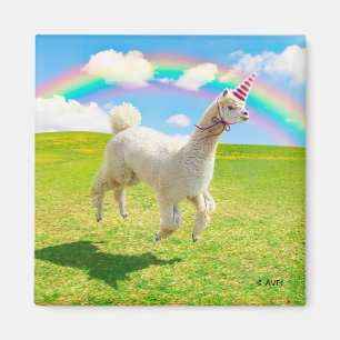 Íman Alpaca Unicorn Sob O Rainbow Sky