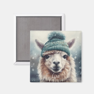 Íman Alpaca vestindo feijão azul, personalizável