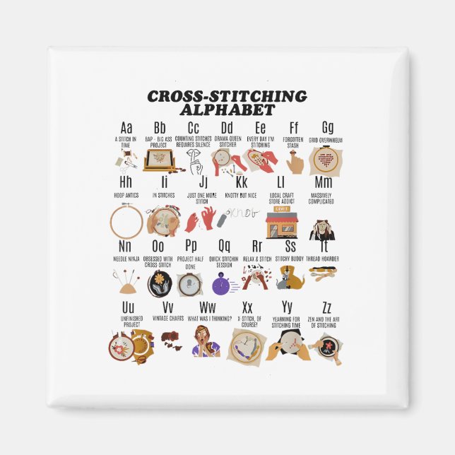 Íman Alphabet Funny Cross Stitch Lover (Frente)
