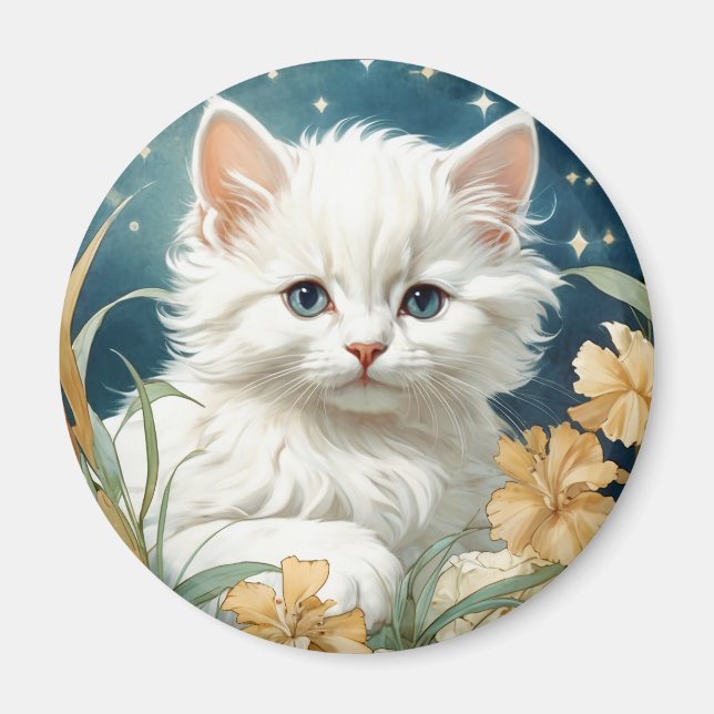 Íman Alphonse Mucha Art Nouveau Kitten (Frente)