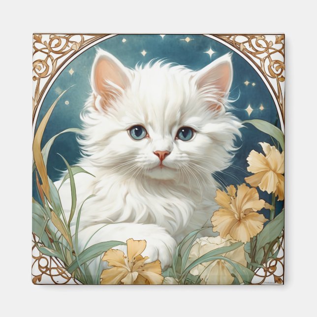 Íman Alphonse Mucha Art Nouveau Kitten (Frente)