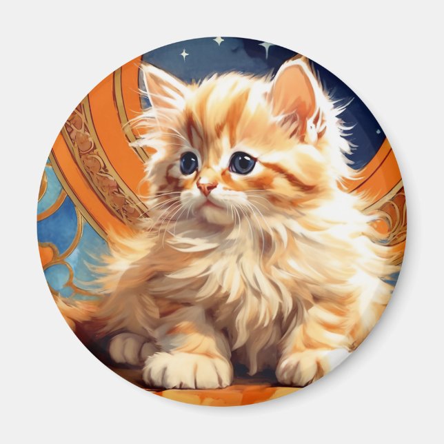 Íman Alphonse Mucha Art Nouveau Orange Cat (Frente)