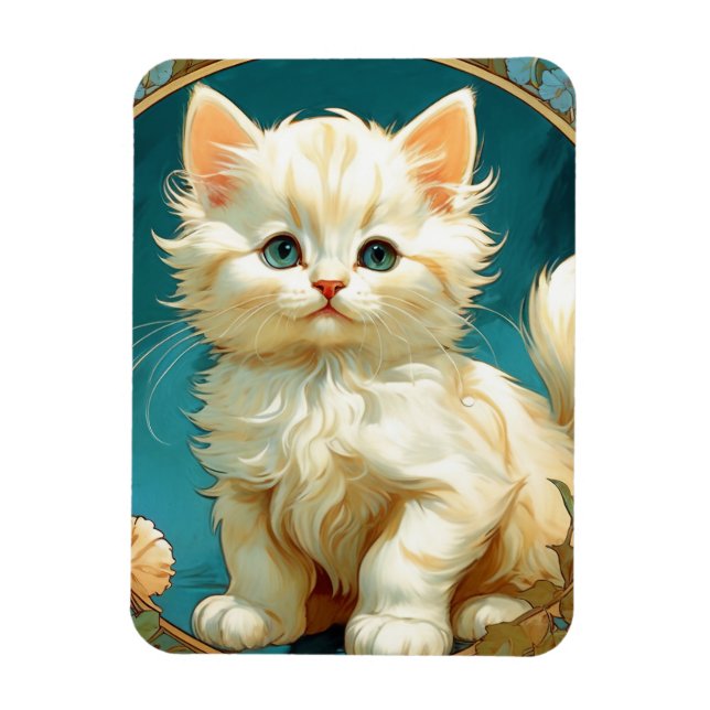 Íman Alphonse Mucha Art Nouveau White Cat (Vertical)