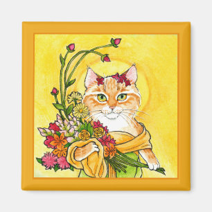 Íman Alphonse Mucha - Imagem de flores de gato
