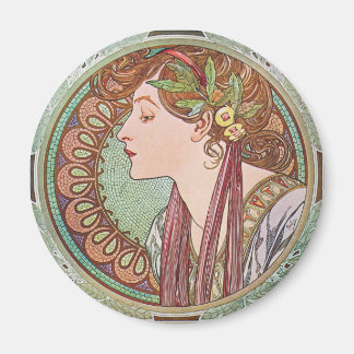 Íman Alphonse Mucha Laurel Art Nouveau Round Magnet