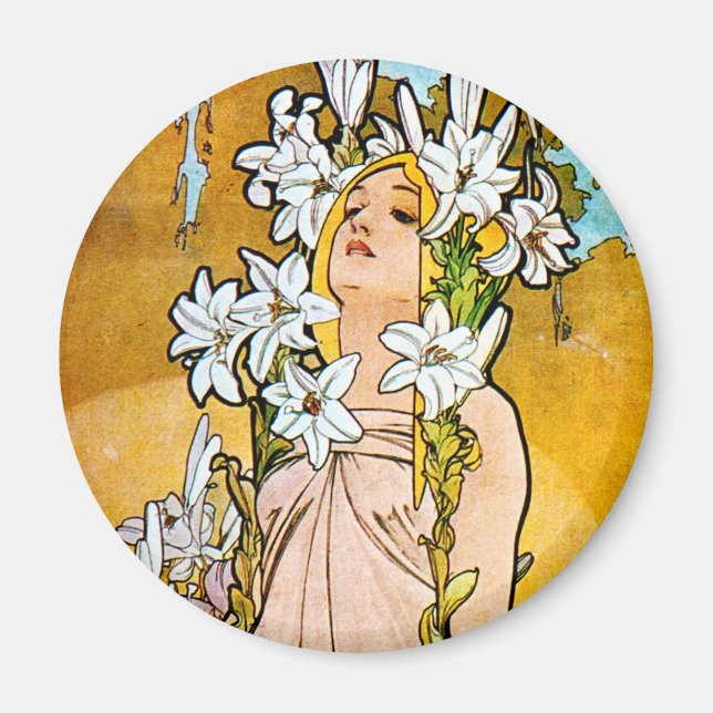 Íman Alphonse Mucha - Lily - Fronteira Branca (Frente)