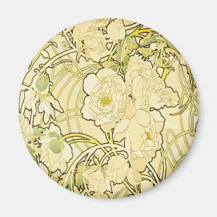Íman Alphonse Mucha Peonias Padrão Floral Art Nouveau