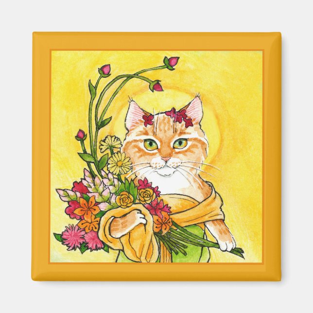 Íman Alphonse Mucha spoof Magnet de flores de gato (Frente)