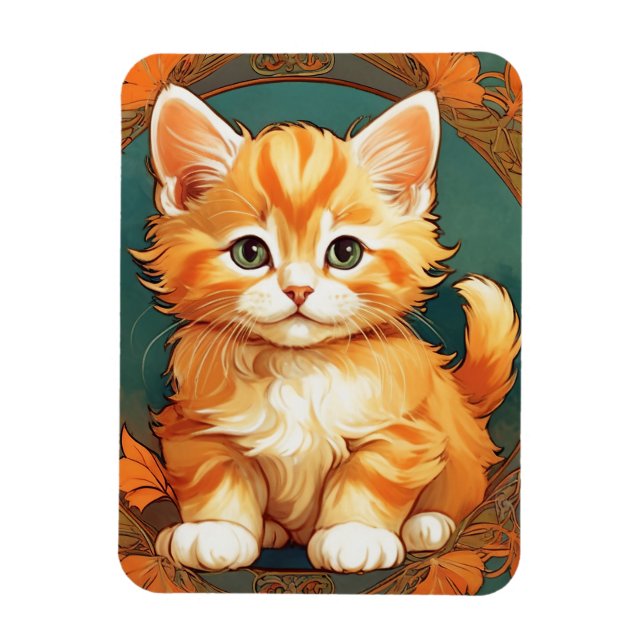 Íman Alphonse Mucha Style Orange Cat (Vertical)