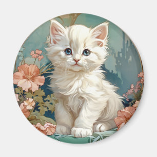 Íman Alphonse Mucha Style White Cat