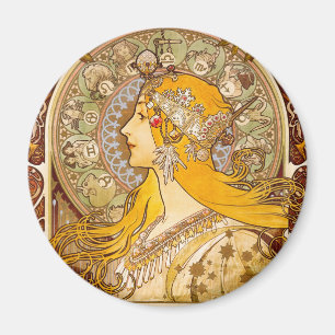 Íman Alphonse Mucha Zodíaco Art Nouveau Decoração Vinta