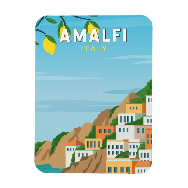 Íman Amalfi Itália Retro Viagem Art Vintage (Vertical)