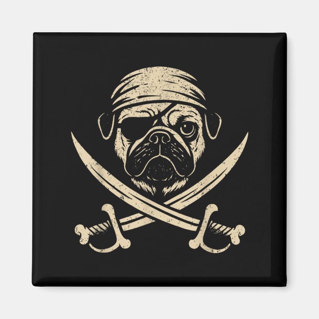 Íman Amante de cachorro Pug Pirata Antigo (Frente)
